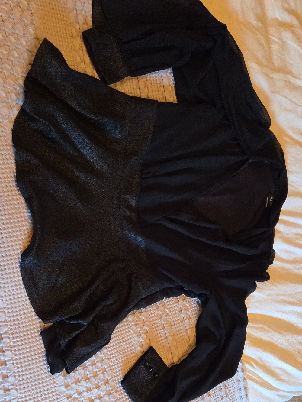 City Chic Black Peplum Blouse with Shimmer Waist